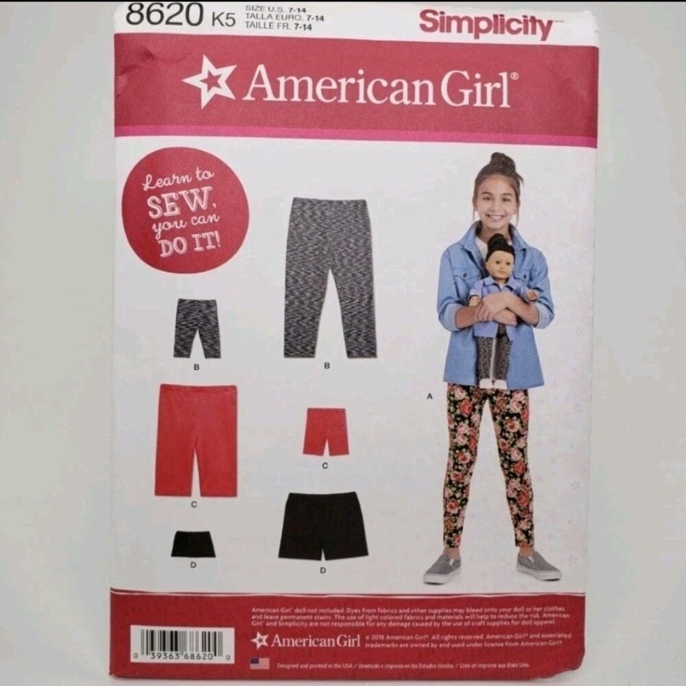 Simplicity 8620 Sewing Pattern American Girl 18" Doll & Girl Clothes Size 7-14